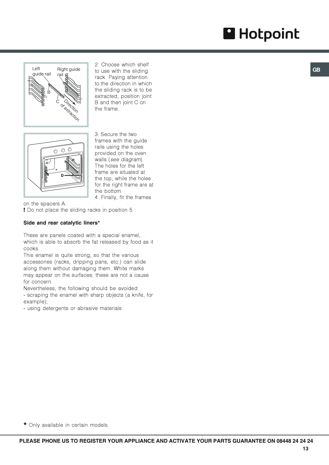 Hotpoint SX 1038L CX, SX 1038N CX operating instructions Side and rear catalytic liners 