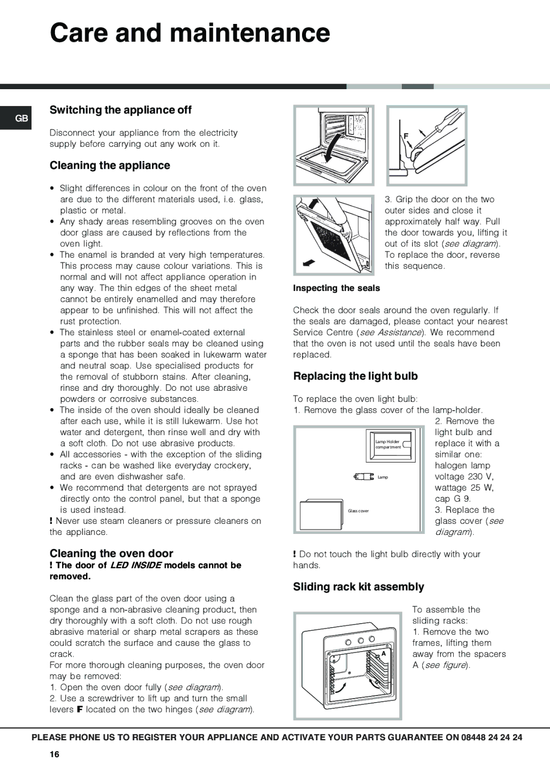 Hotpoint SX 1049L CX, SX 1049Q CX manual Care and maintenance 