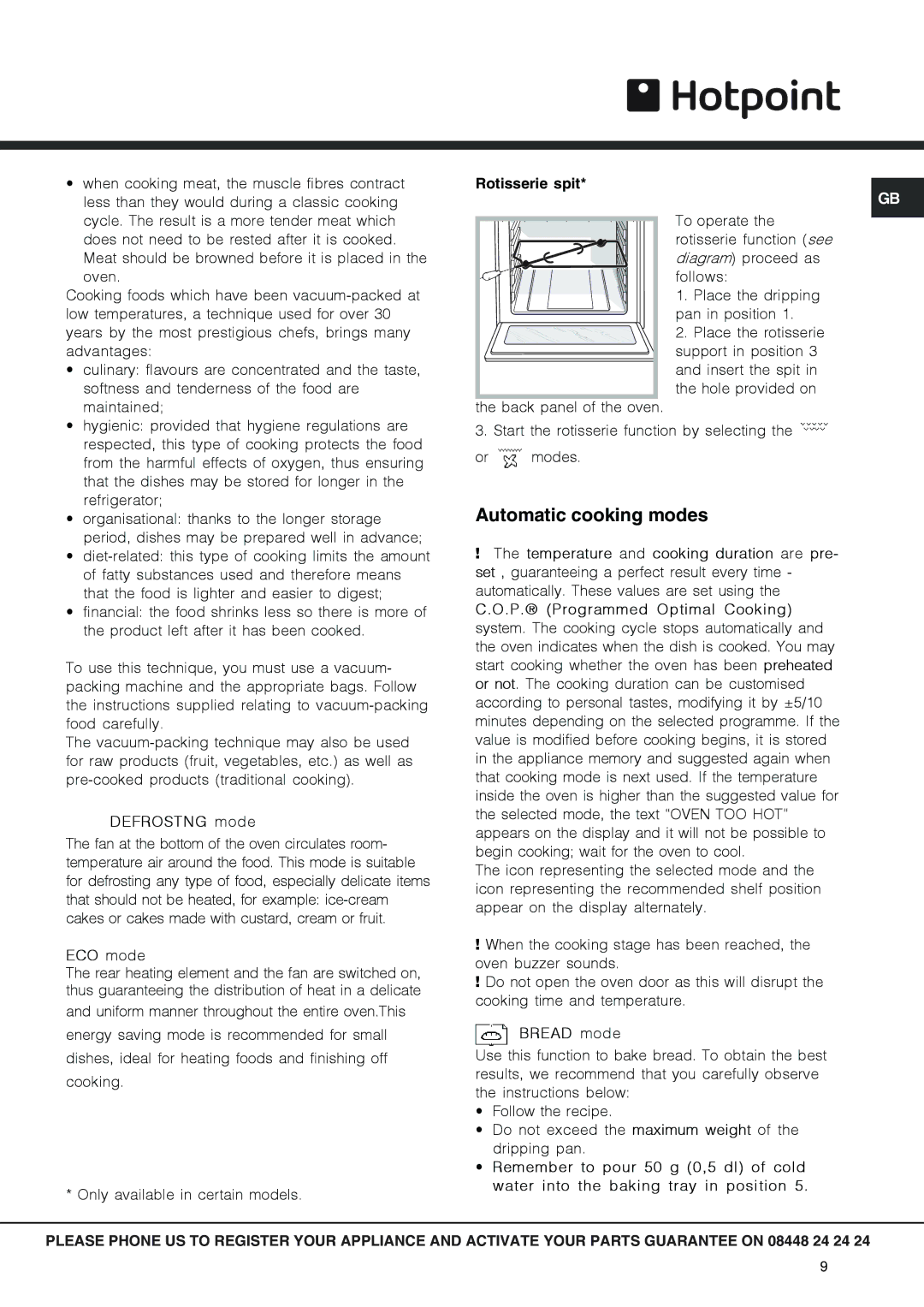 Hotpoint SX 1049Q CX, SX 1049L CX manual Automatic cooking modes, ECO mode 