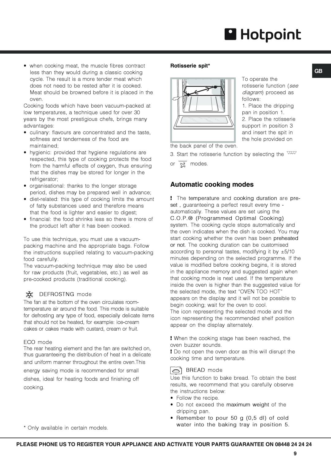 Hotpoint SX 1049Q CX, SX 1049L CX manual Automatic cooking modes 