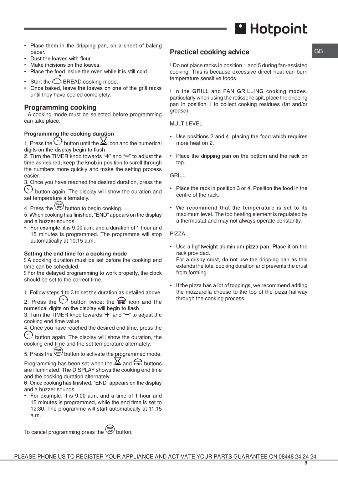 Hotpoint SX 896L PX S manual Programming cooking, Programming the cooking duration, Setting the end time for a cooking mode 