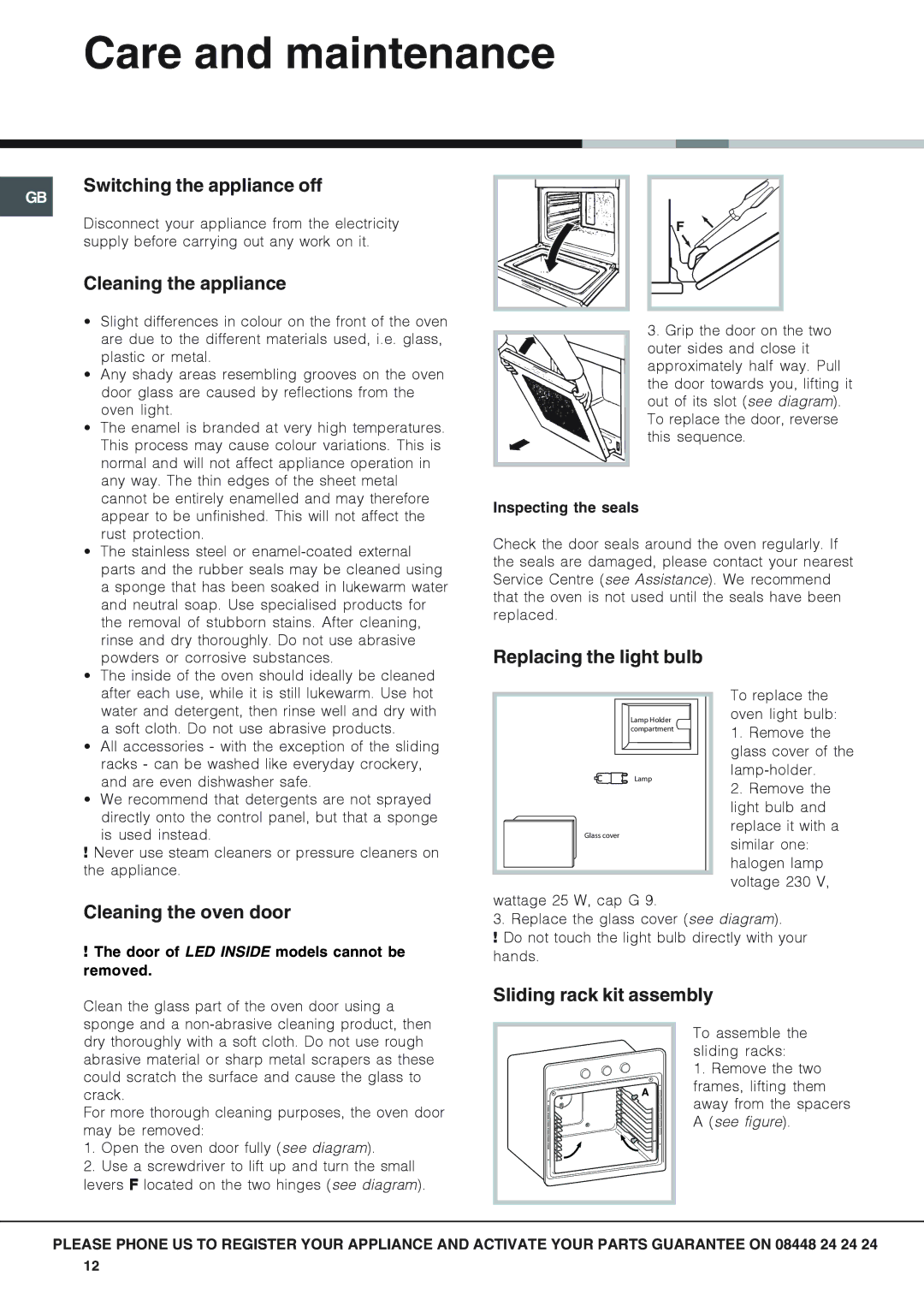 Hotpoint SX 896L PX manual Care and maintenance 