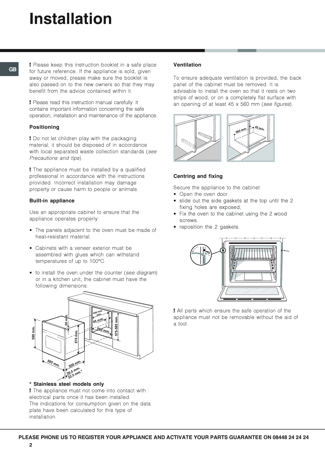 Hotpoint SX 896L PX manual Installation 