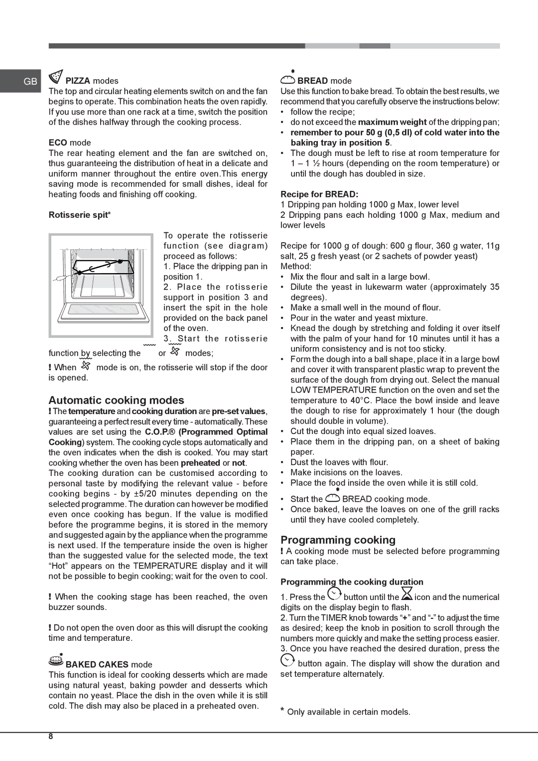 Hotpoint SX 989 CX S, SX 898 CW S, SX 898 CK S manual Automatic cooking modes, Programming cooking 