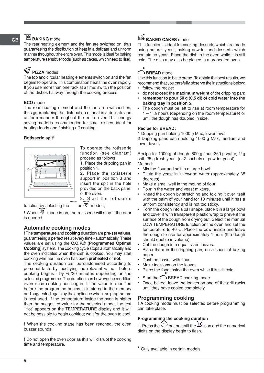 Hotpoint sx898 ck s, sx 898 cx s, sx898 cw s manual Automatic cooking modes, Programming cooking 