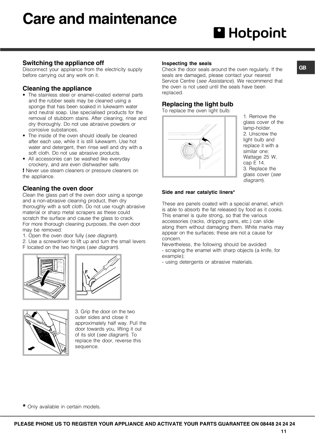 Hotpoint SX manual Care and maintenance, Switching the appliance off, Cleaning the appliance, Replacing the light bulb 