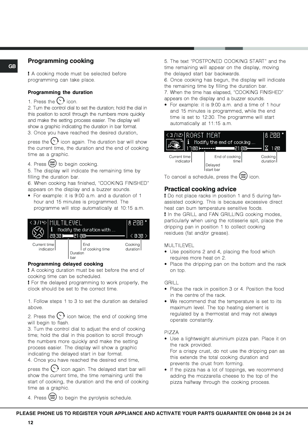 Hotpoint SX1046L PX, SX 1046Q PX operating instructions Programming cooking, Practical cooking advice 