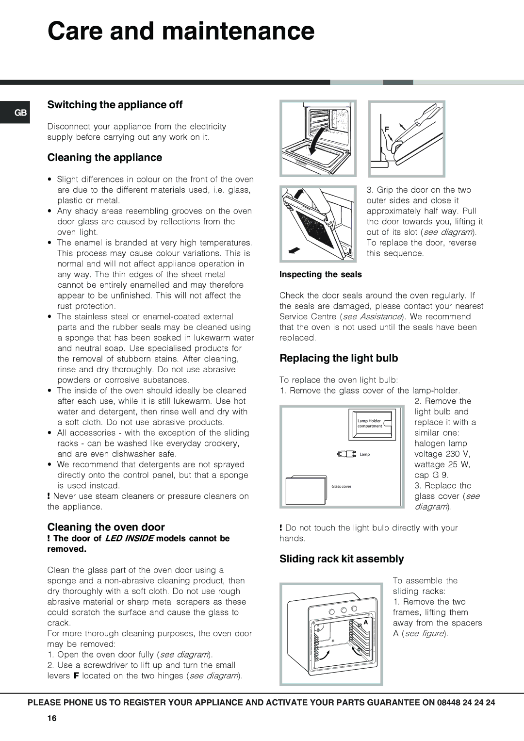 Hotpoint SX1046L PX, SX 1046Q PX operating instructions Care and maintenance 