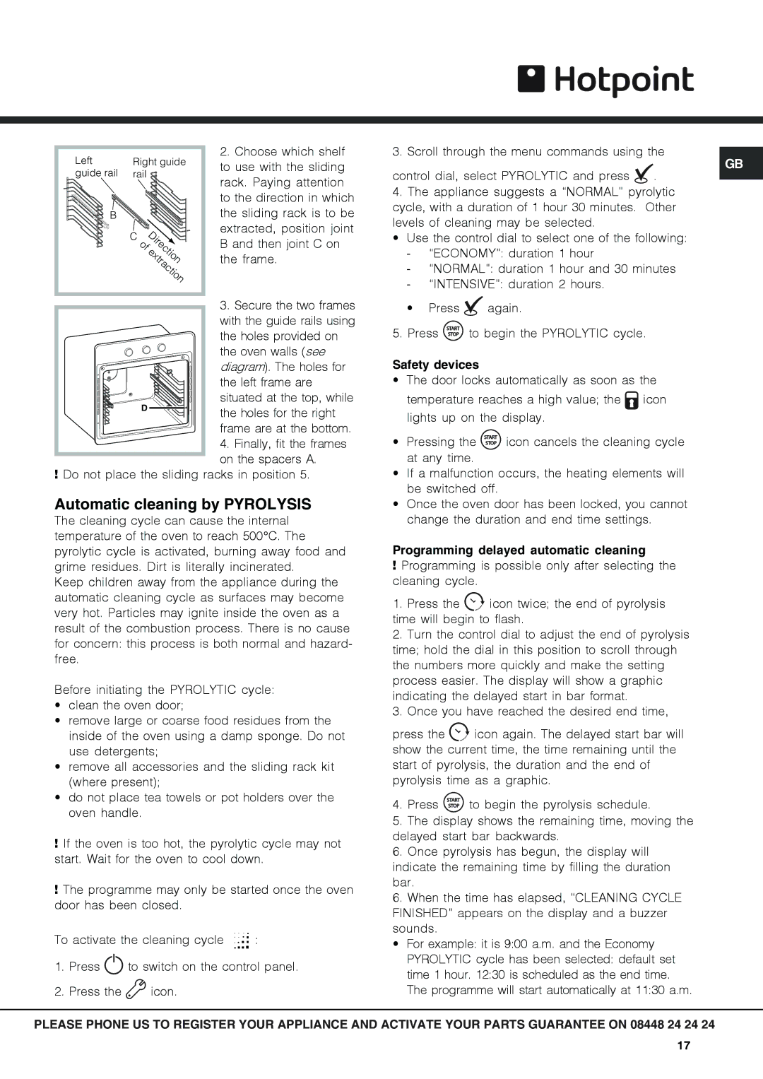 Hotpoint SX 1046Q PX, SX1046L PX operating instructions Automatic cleaning by Pyrolysis 