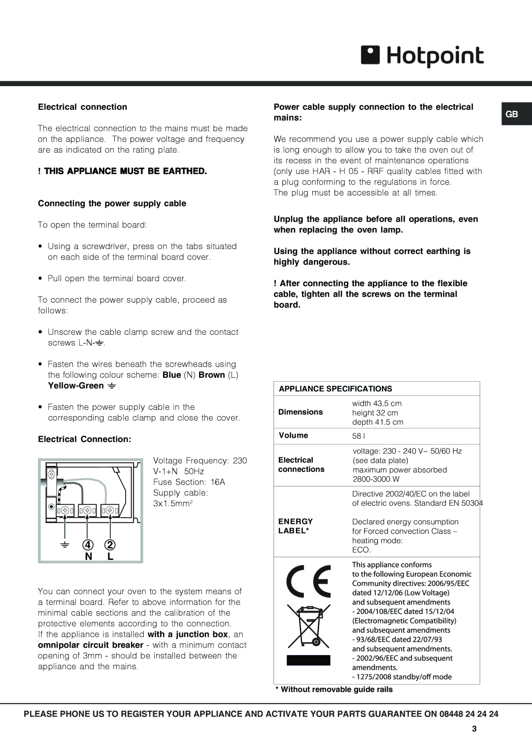 Hotpoint SX 1046Q PX, SX1046L PX operating instructions N L 