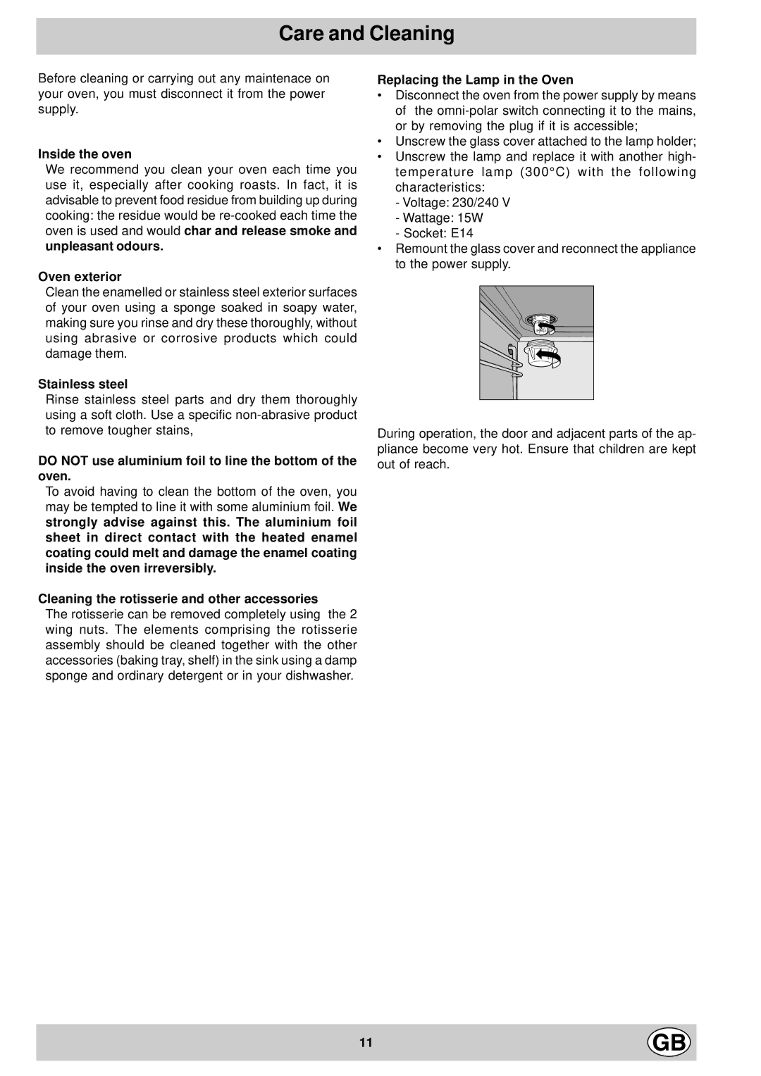 Hotpoint SX995X manual Care and Cleaning 