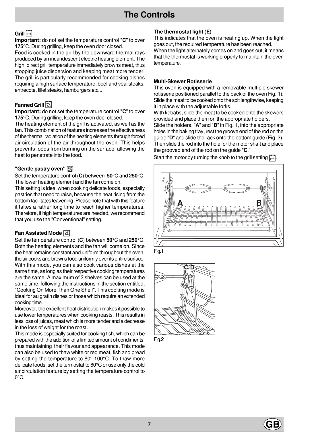 Hotpoint SX995X manual Fanned Grill, Gentle pastry oven, Fan Assisted Mode, Thermostat light E, Multi-Skewer Rotisserie 