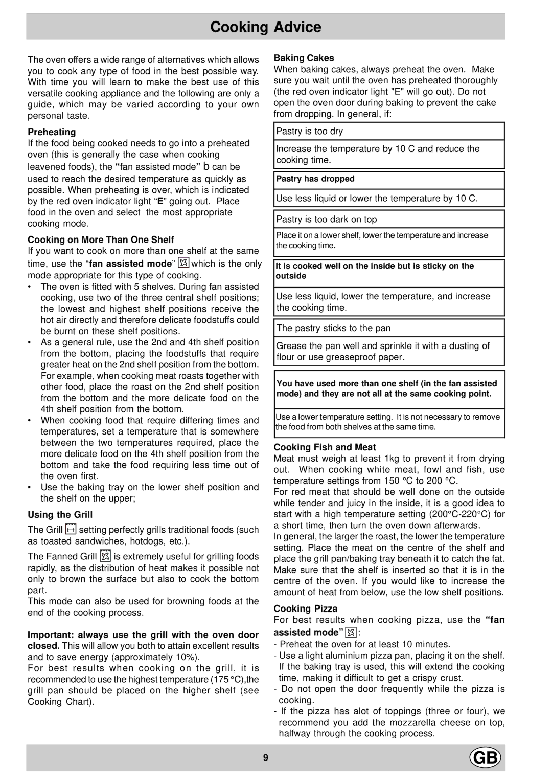 Hotpoint SX995X manual Cooking Advice 