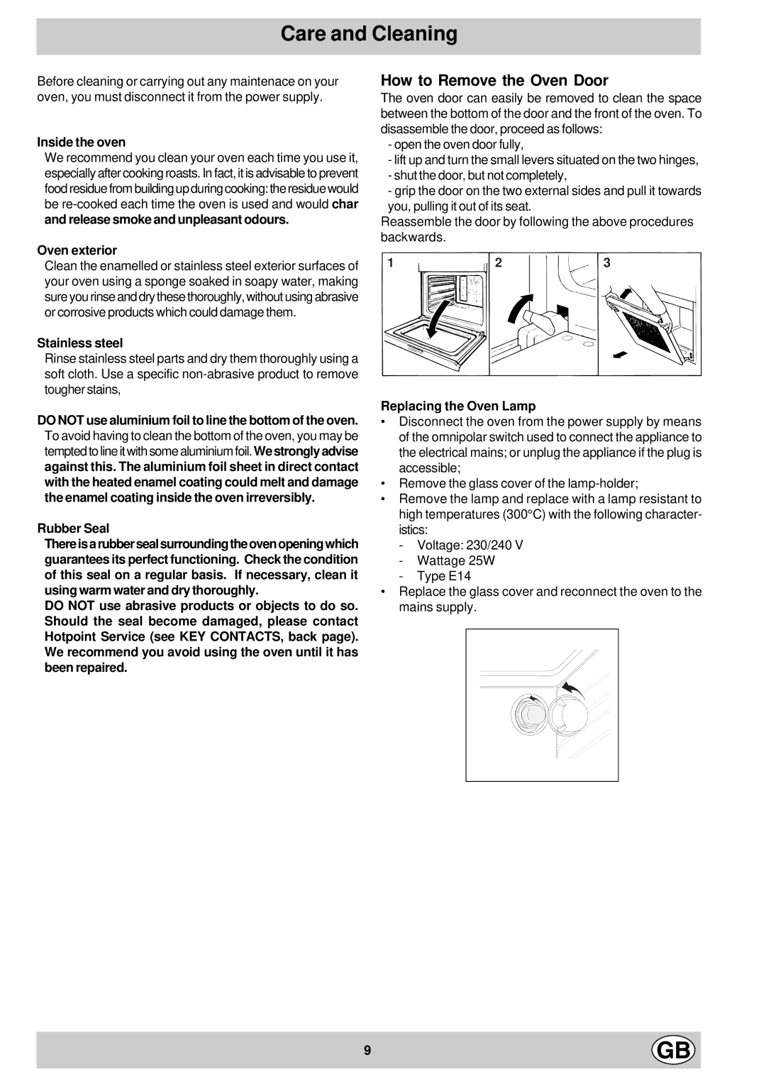 Hotpoint SY11 manual Care and Cleaning 