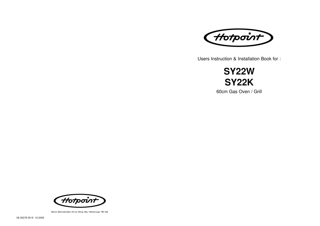 Hotpoint manual SY22W SY22K 