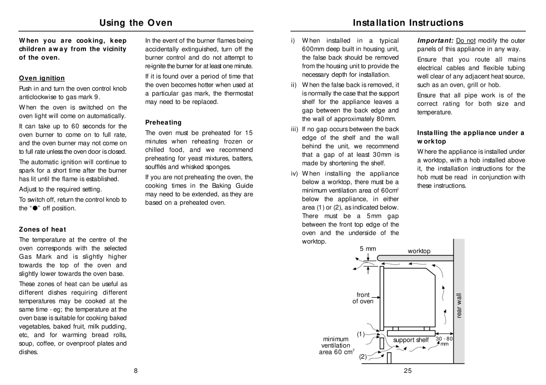 Hotpoint SY22W manual Using the Oven Installation Instructions, Preheating, Zones of heat 