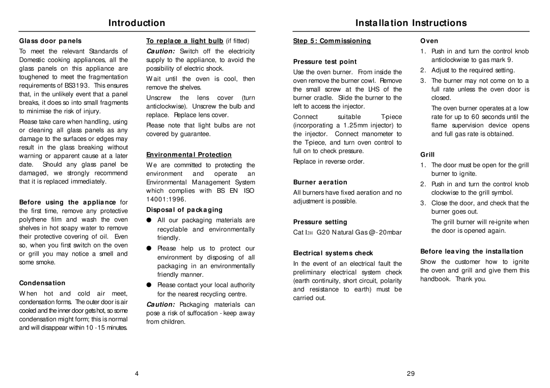 Hotpoint SY22W manual Introduction Installation Instructions 