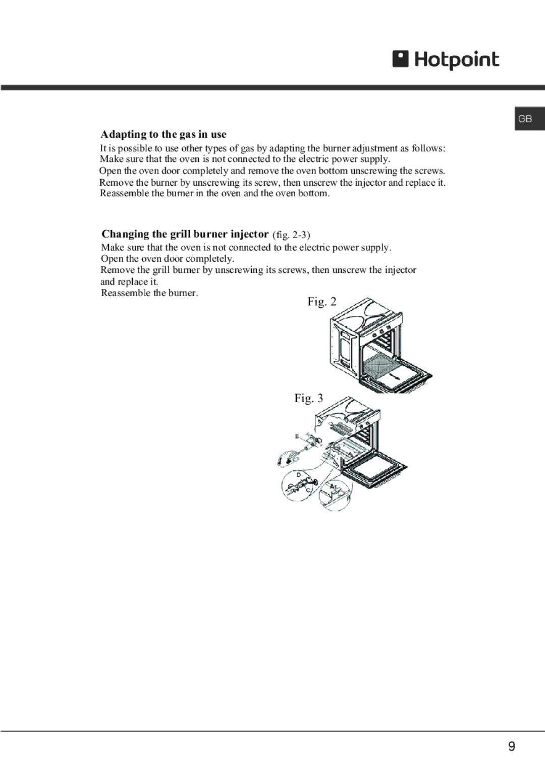 Hotpoint SY23 manual Adapting to the gas in use, Changing the grill burner injector fig 