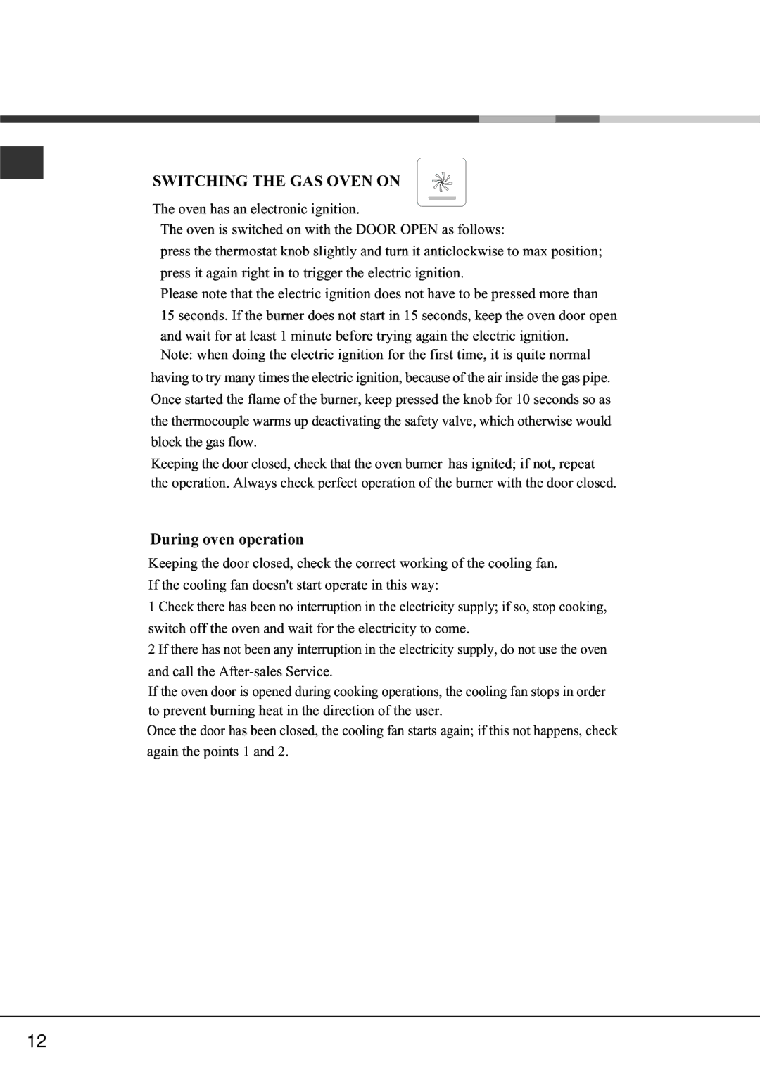 Hotpoint SY23 manual Switching the GAS Oven on, During oven operation 