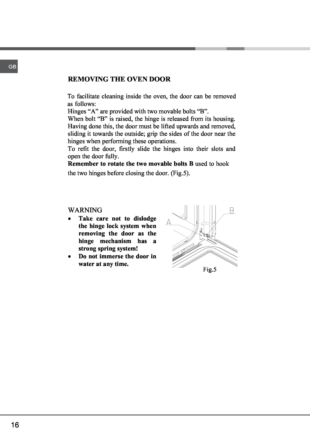 Hotpoint SY23 manual Removing The Oven Door 