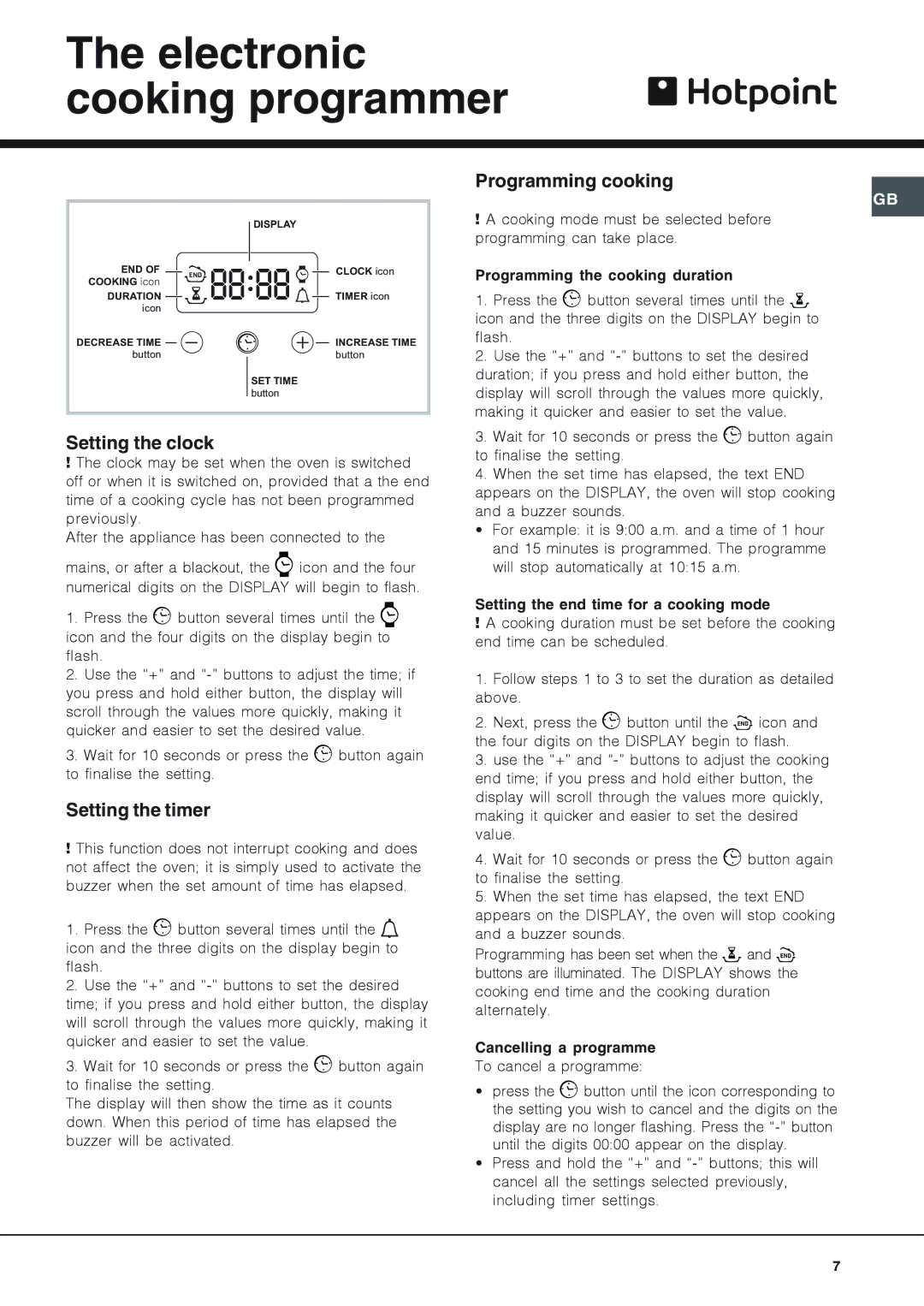 Hotpoint SH51X, SY51, SH53CX, SHS53X, SH53K, SHS53CX, SH53CKX, SH53X Setting the clock, Setting the timer, Programming cooking 