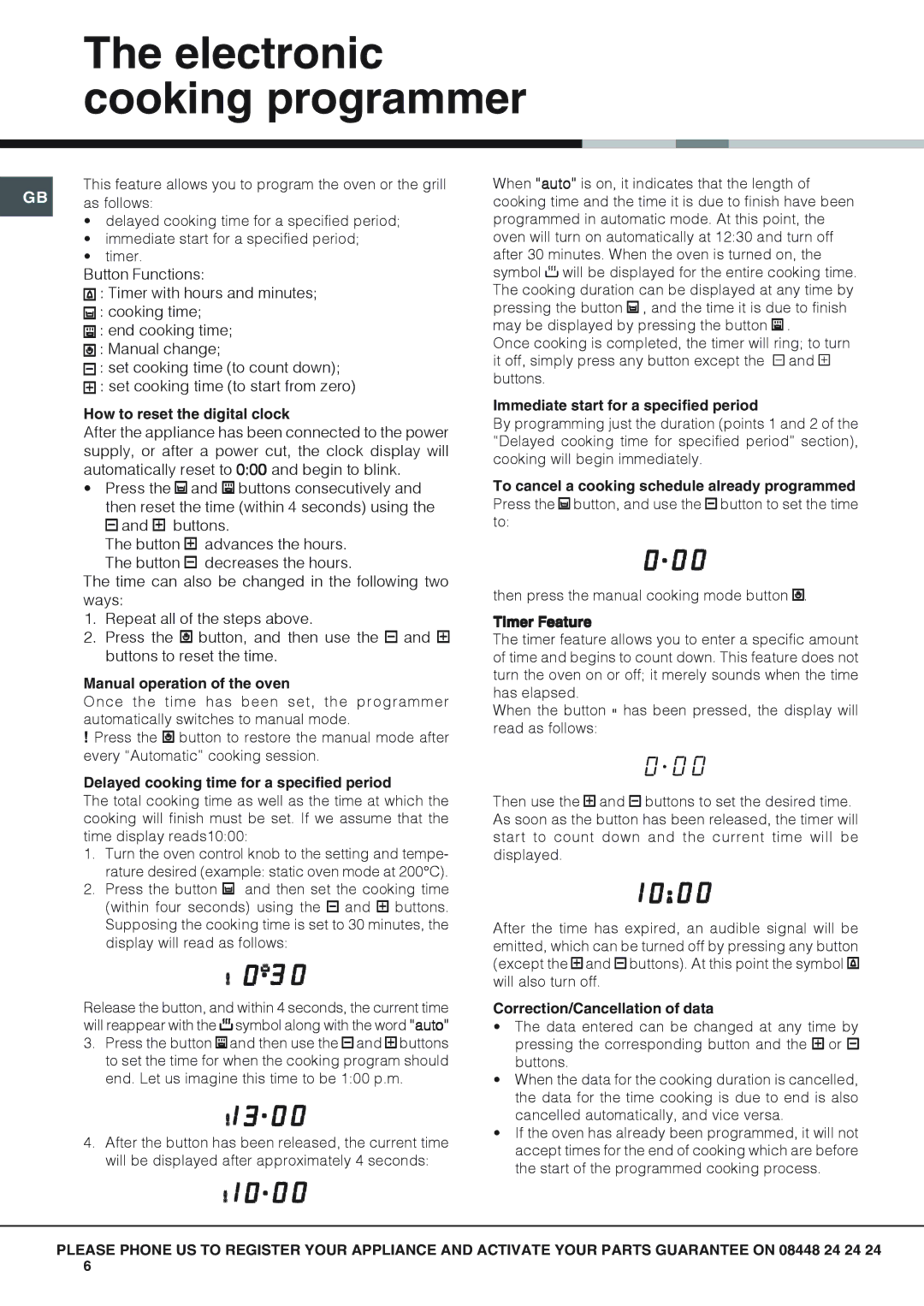 Hotpoint SH53CX, SY56X, SY51X, SY10X, SHS53X, SH53K, SHS53CX, SH53CKX, SH53X, SH51X, KSO53CX manual Electronic cooking programmer 