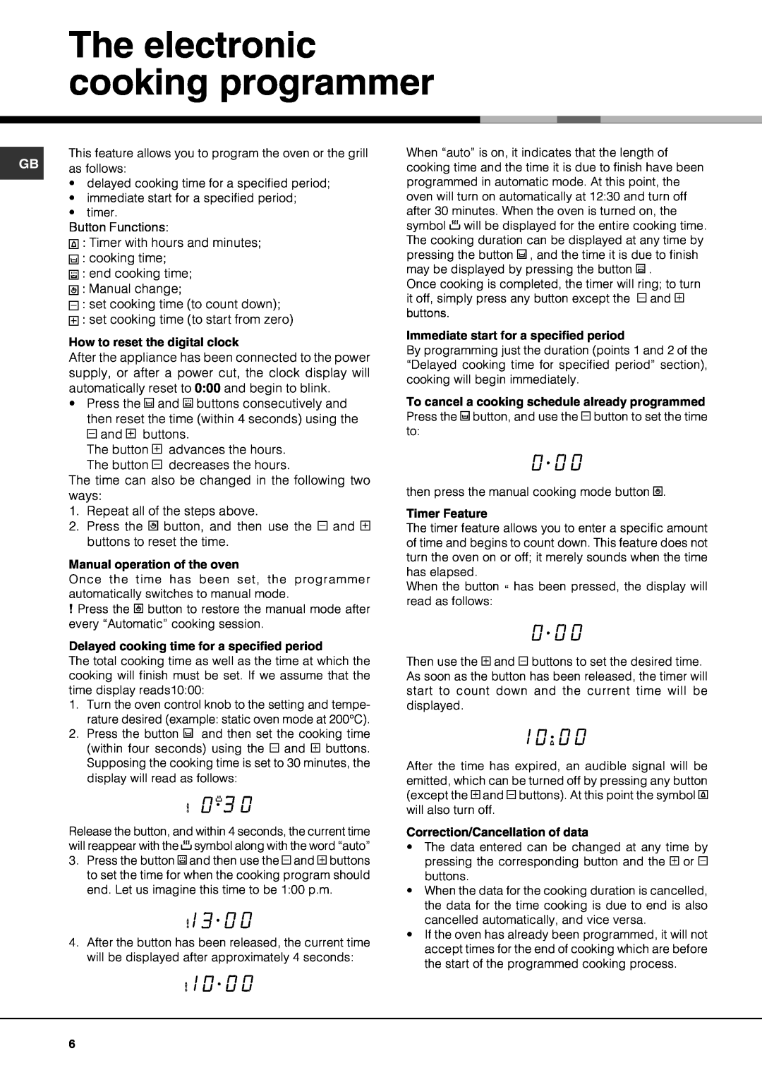 Hotpoint X SY51, SY56X, SY51X, SY10 operating instructions The electronic cooking programmer 