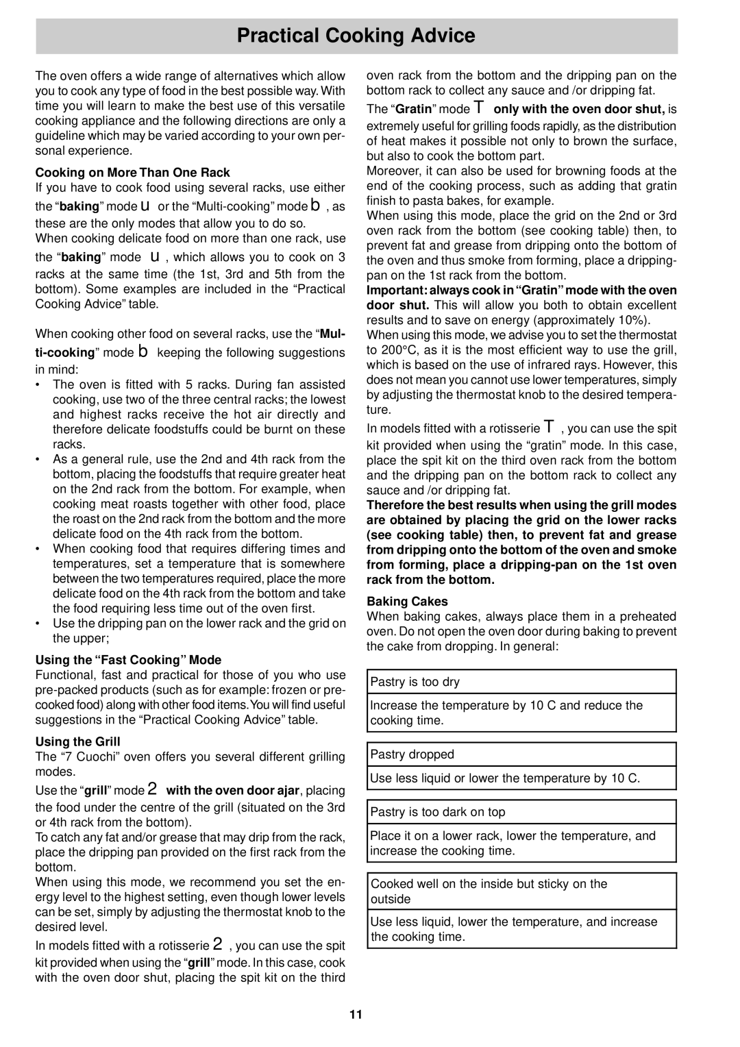 Hotpoint SY86P manual Practical Cooking Advice 