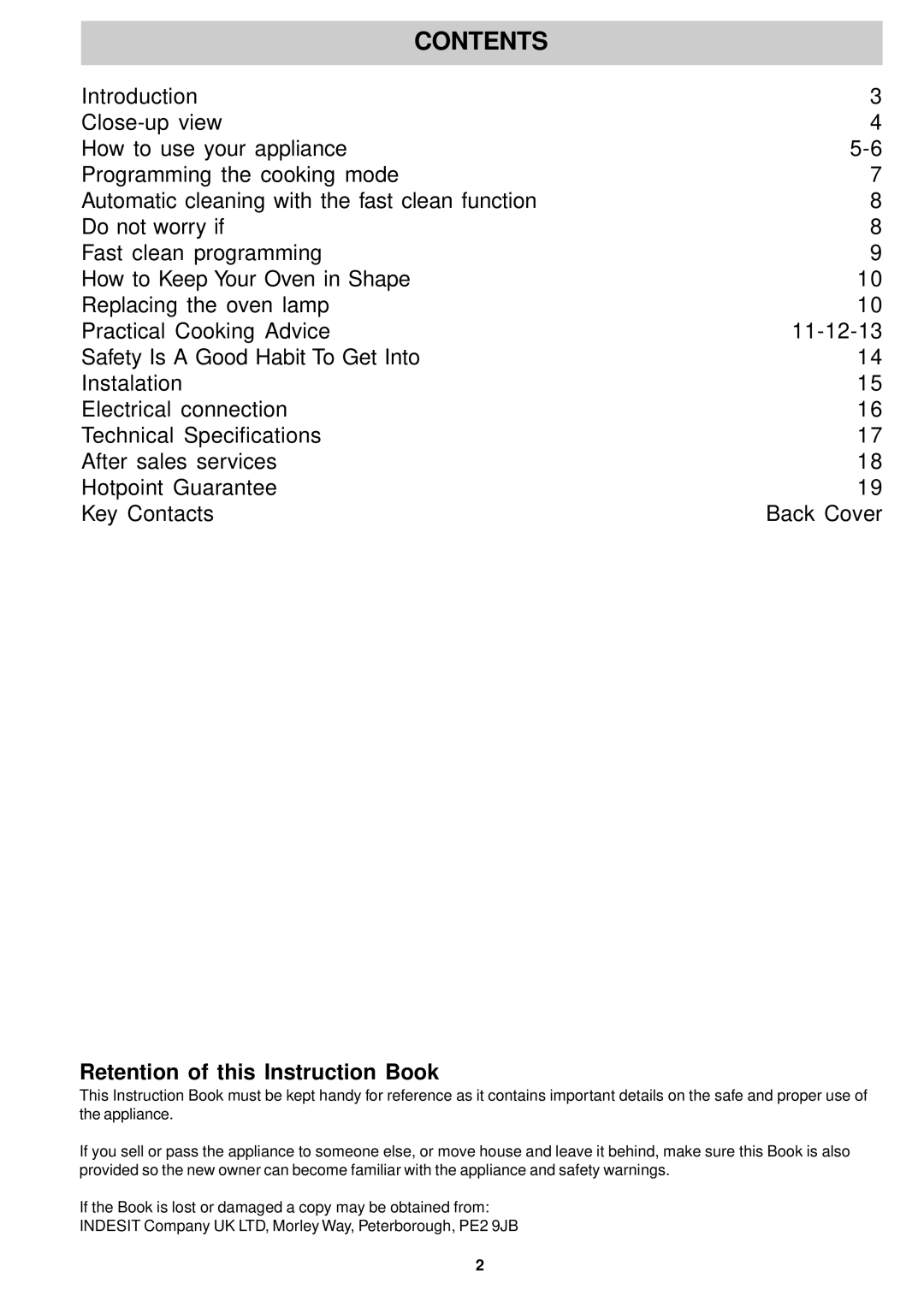 Hotpoint SY86P manual Contents 