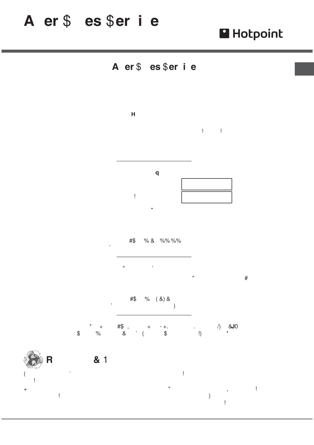 Hotpoint SE89PG X, SY89PG manual After Sales Service 