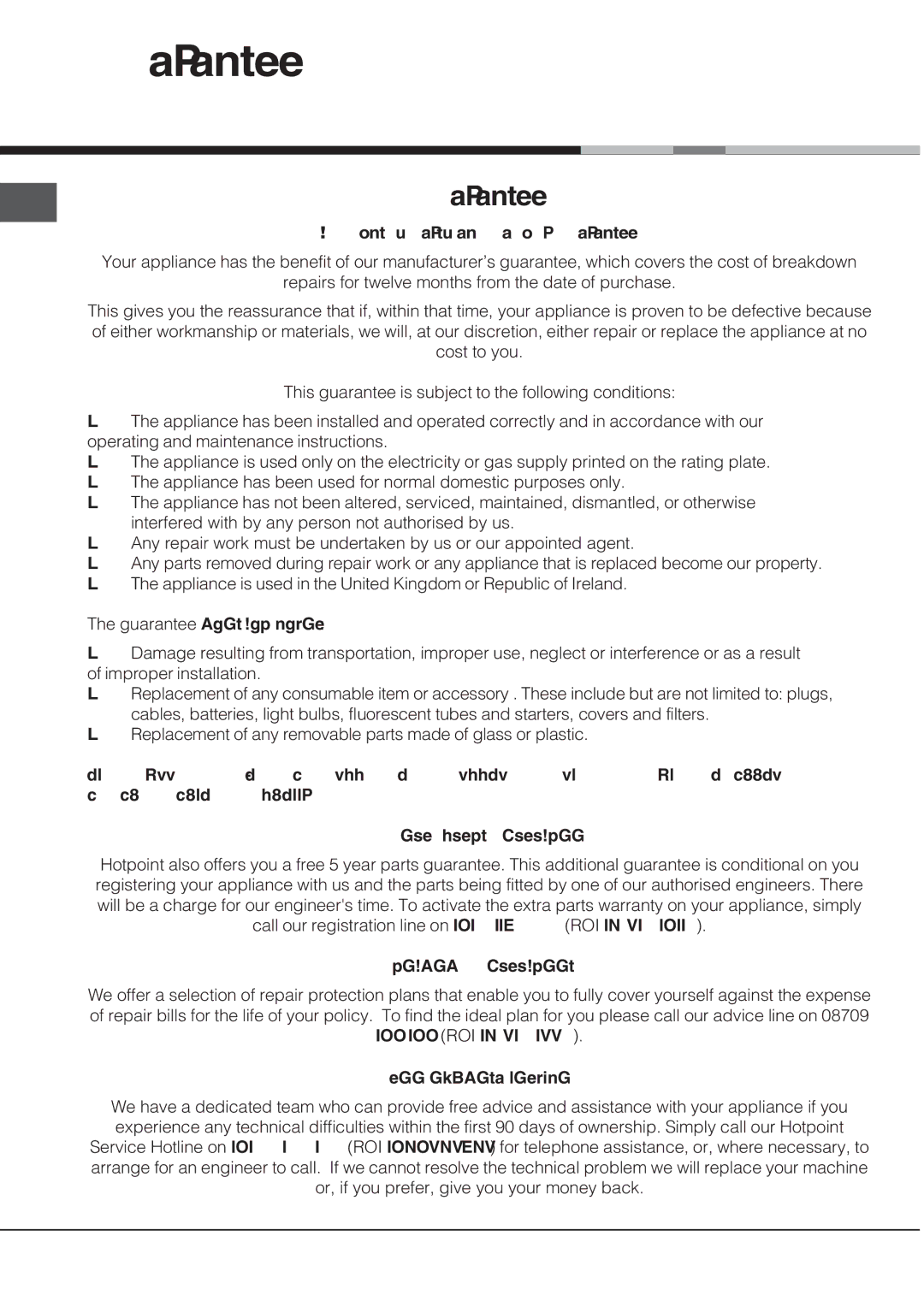 Hotpoint SY89PG, SE89PG X manual GBGuarantee 