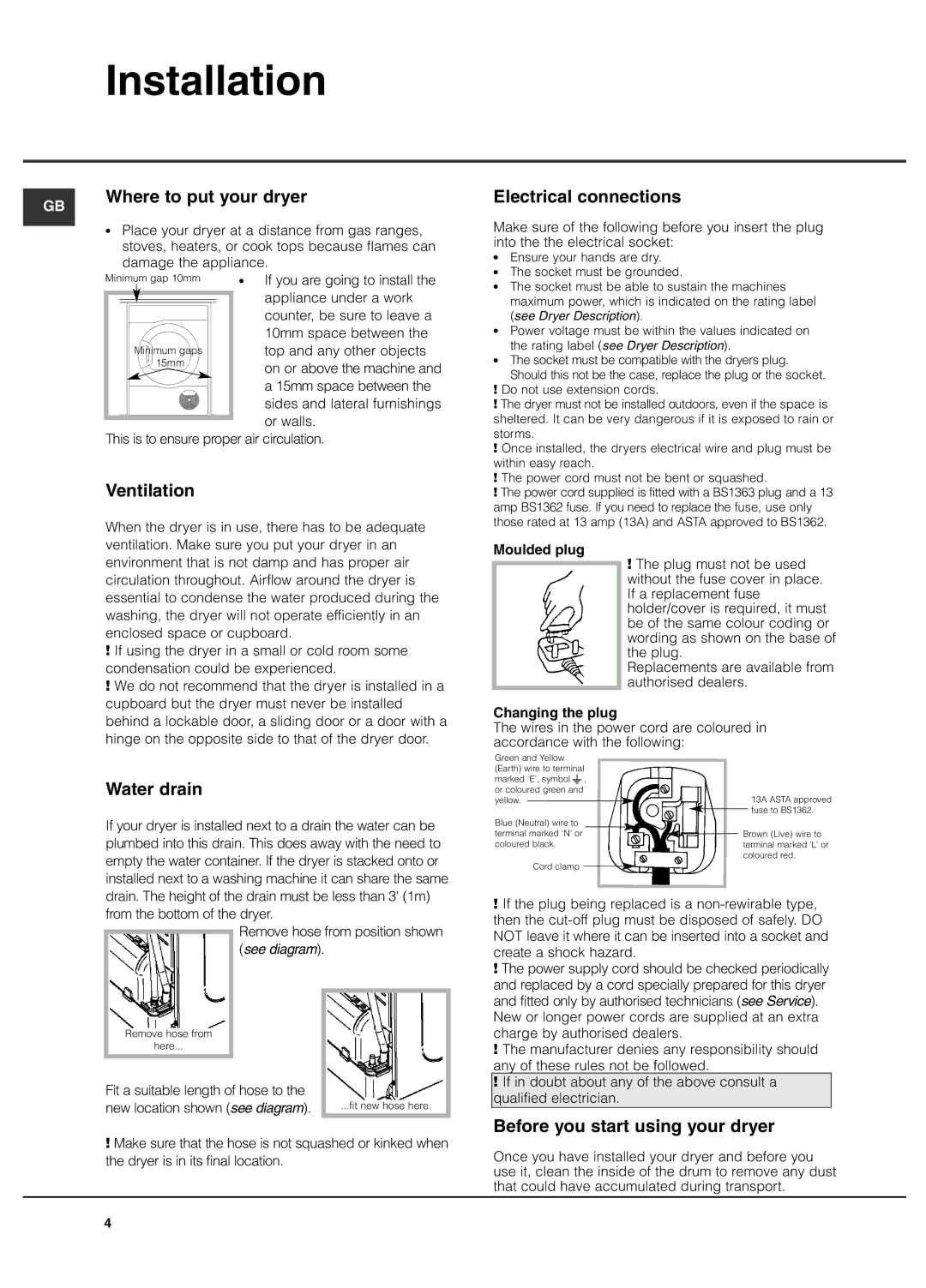 Hotpoint TCEL 87B manual Installation 