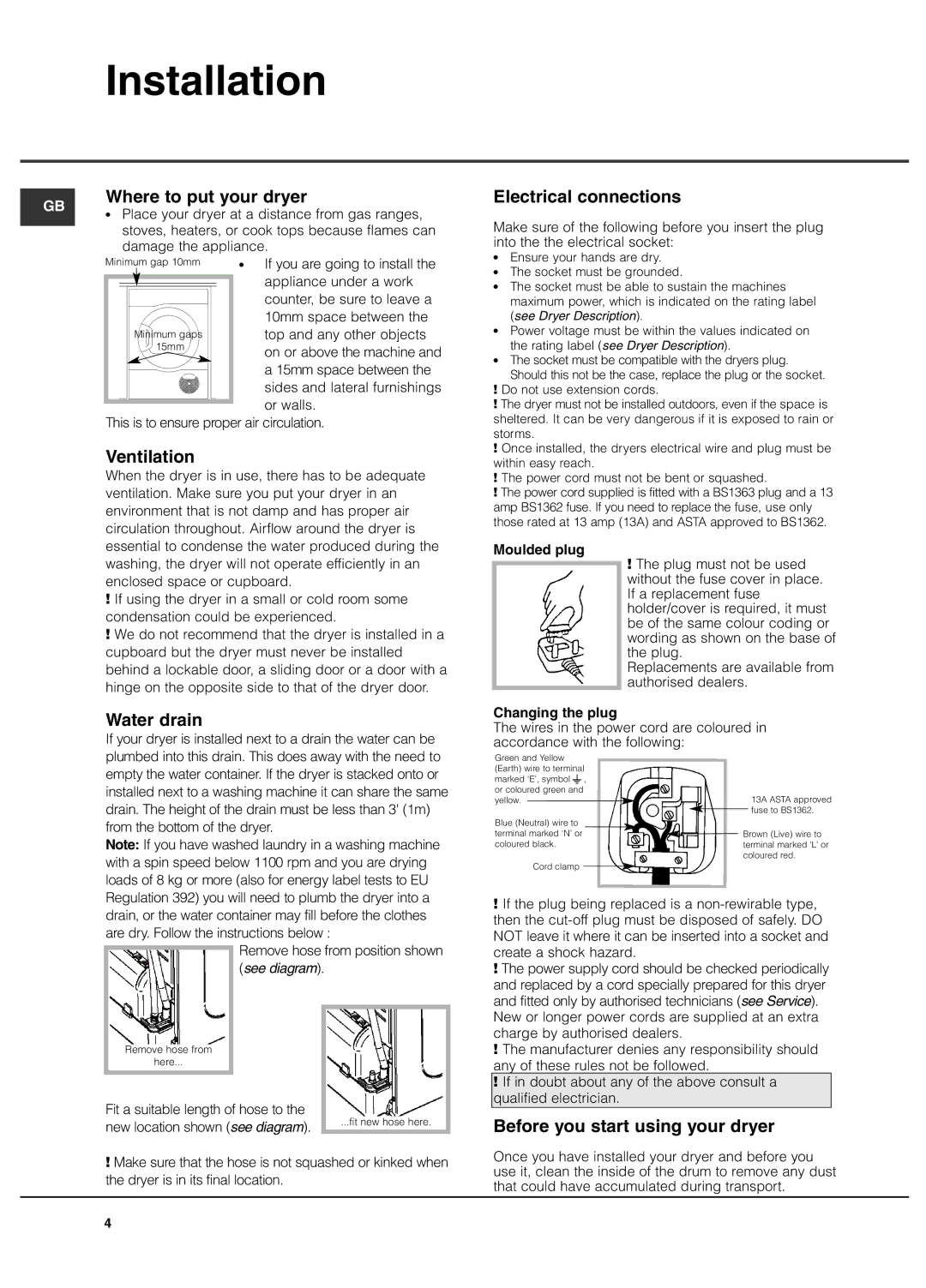 Hotpoint TCUD 97B, Tumble Dryer manual Installation 