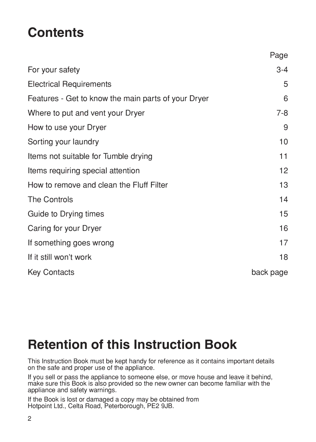 Hotpoint TDL14, TDL15 manual Contents 