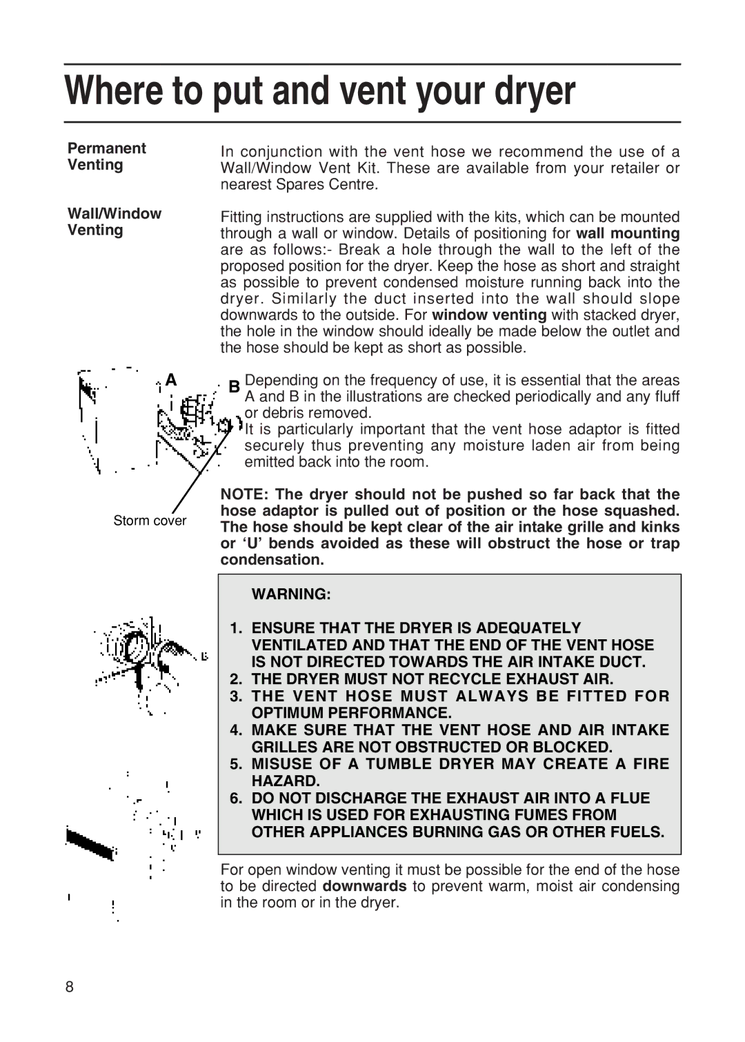 Hotpoint TDL14, TDL15 manual Permanent Venting Wall/Window Venting 