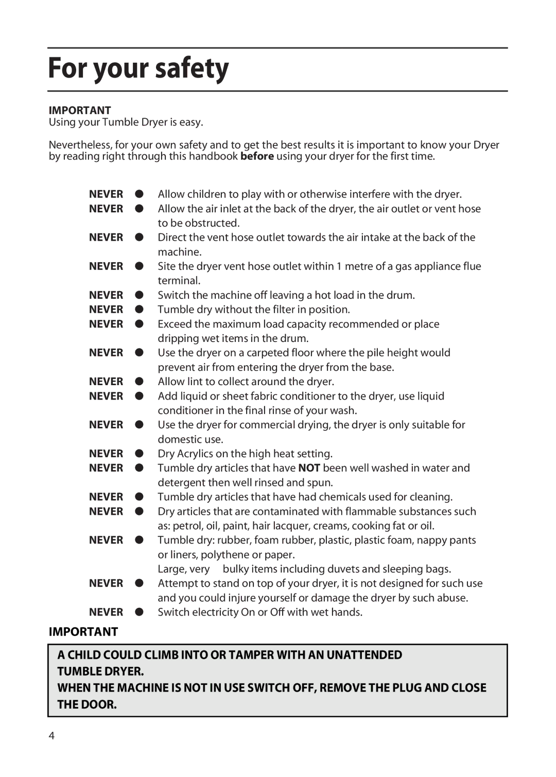 Hotpoint TFA34 manual For your safety 