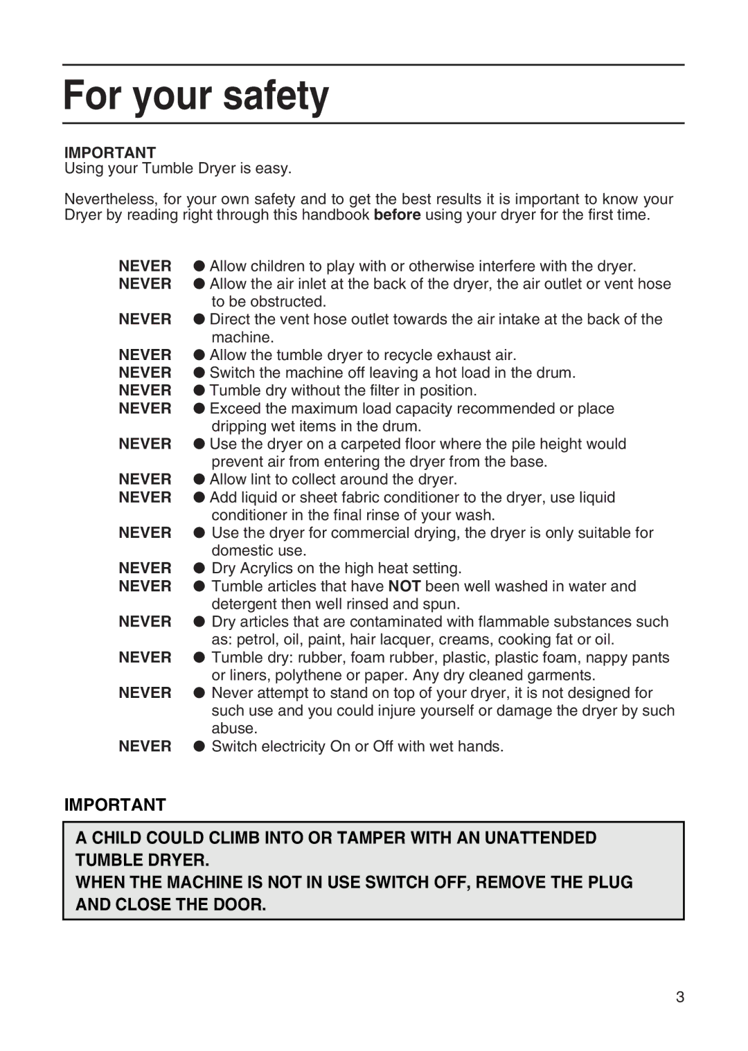 Hotpoint TL64 manual For your safety 