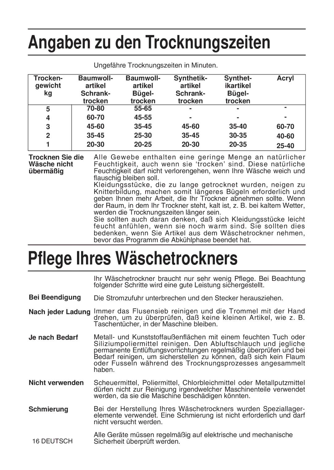 Hotpoint TL64 manual Pflege Ihres Wäschetrockners 