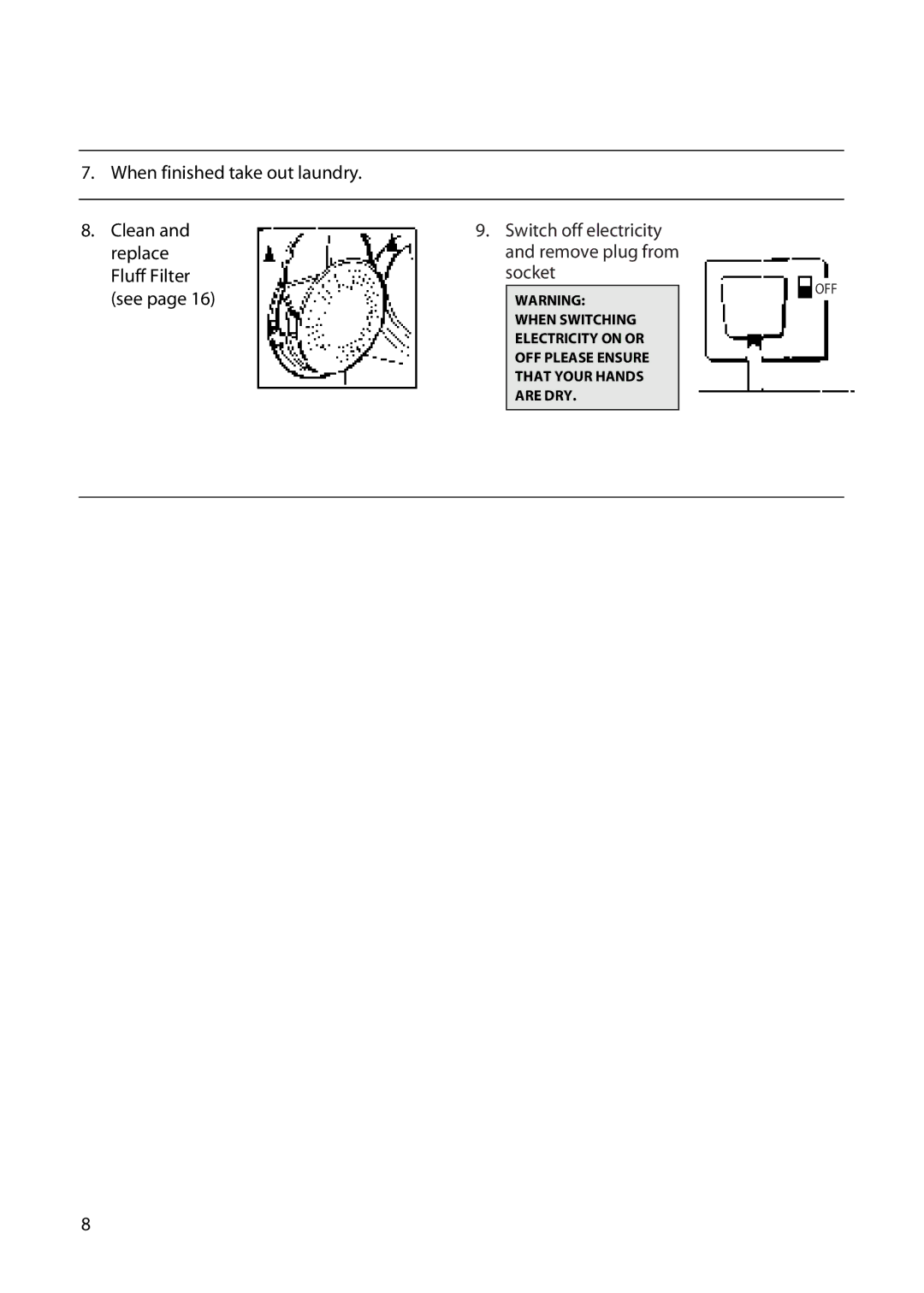 Hotpoint TS14, TS13 manual Off 