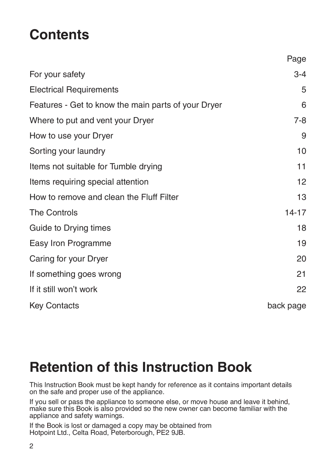 Hotpoint TDL34, TVM35, TDL32, TDL13, TDL12 manual Contents 