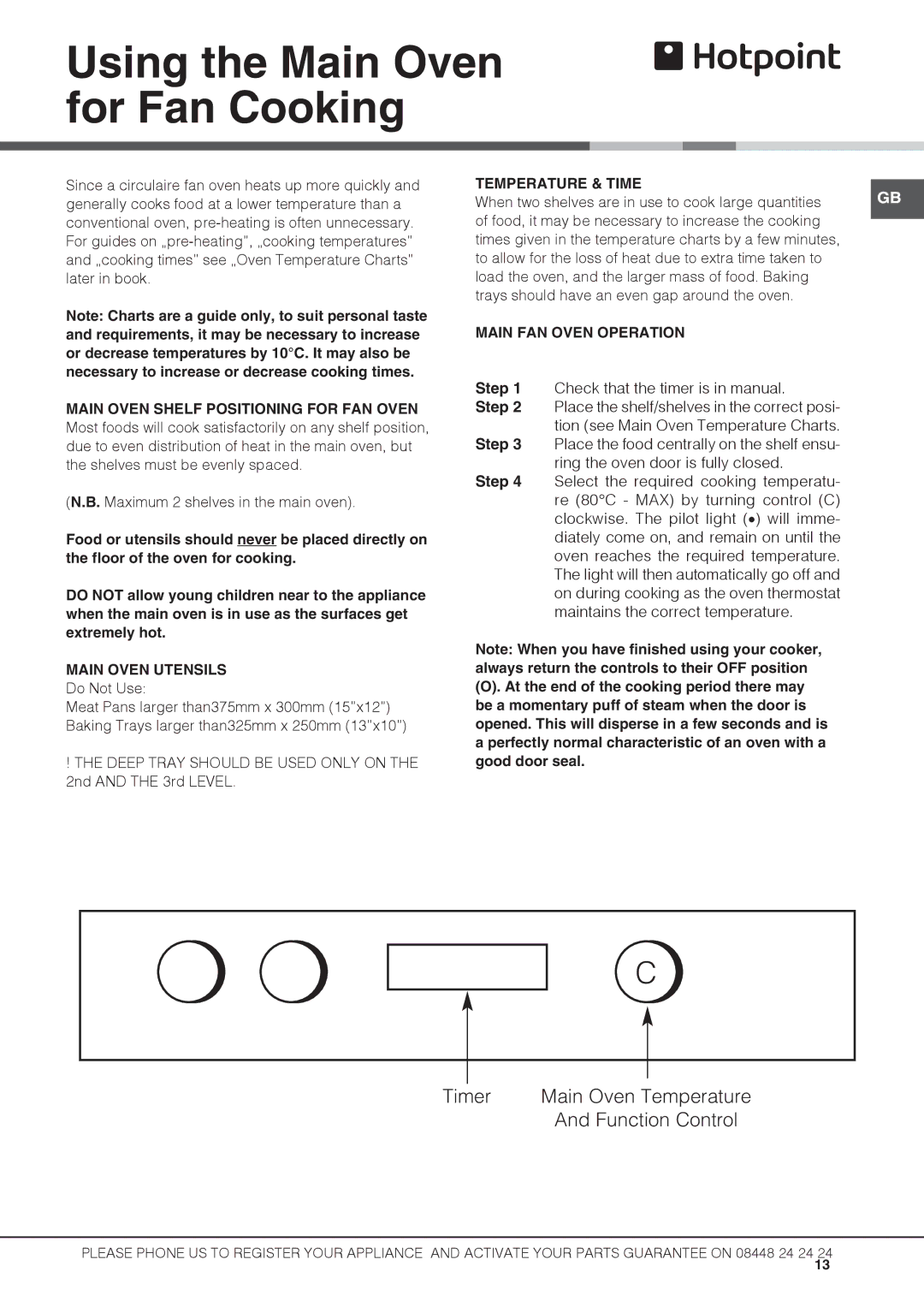 Hotpoint UBS 537 CX S Using the Main Oven for Fan Cooking, Main Oven Shelf Positioning for FAN Oven, Main Oven Utensils 