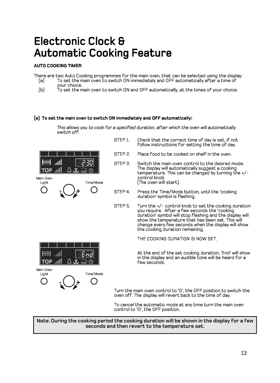 Hotpoint UE89X1 UQ89I manual Electronic Clock & Automatic Cooking Feature, seconds and then revert to the temperature set 