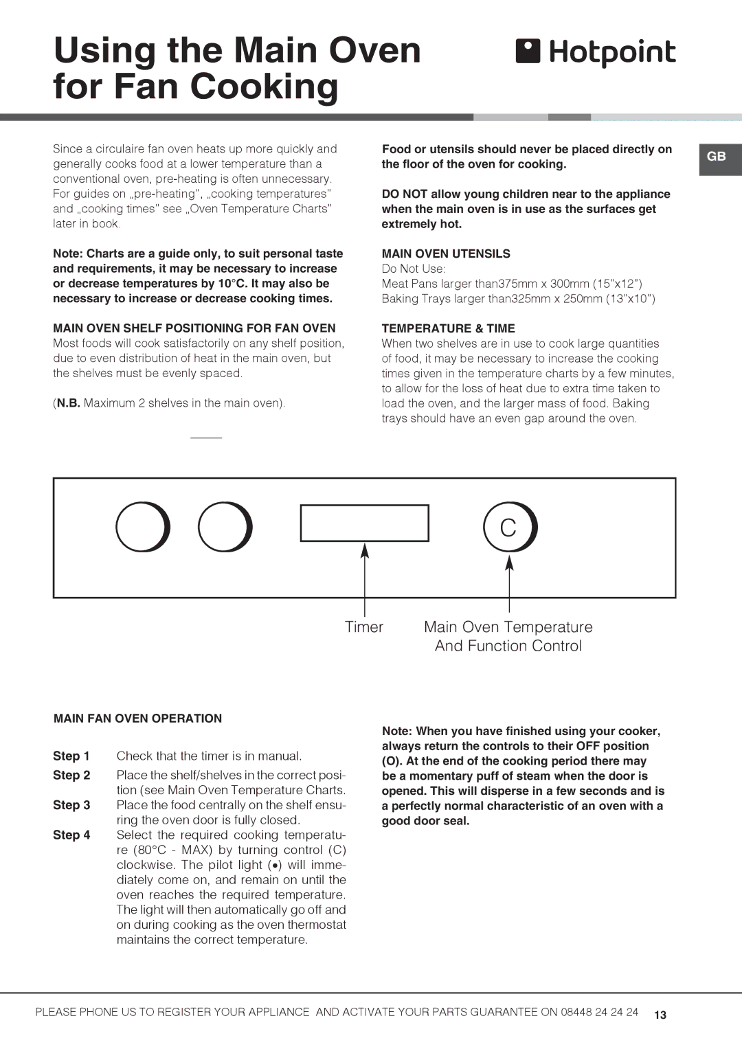 Hotpoint Uh53W S Using the Main Oven for Fan Cooking, Main Oven Utensils, Temperature & Time, Main FAN Oven Operation 