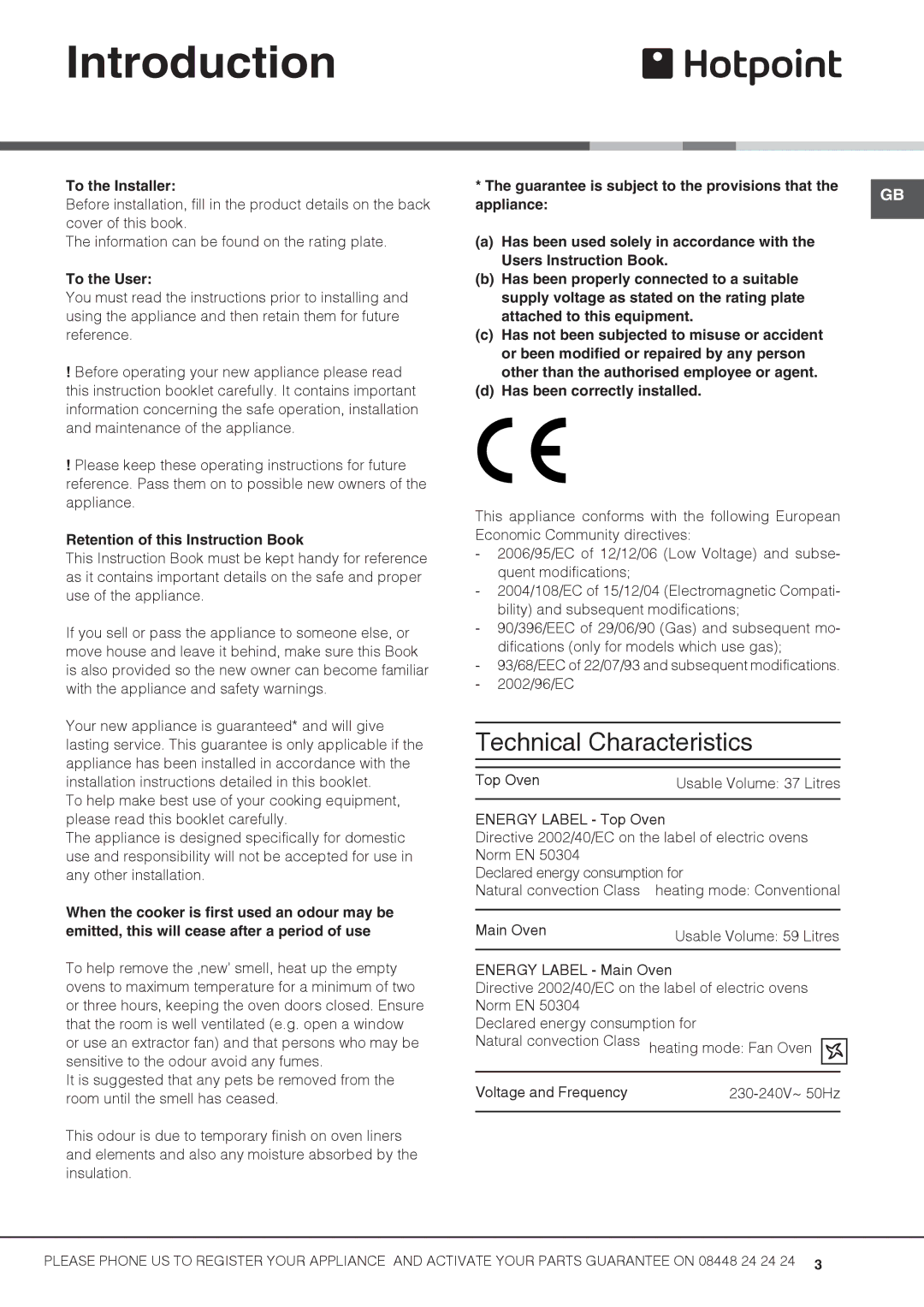 Hotpoint Uh53W S, UHS53X S, UH53K S, UH53B S Introduction, To the Installer, To the User, Retention of this Instruction Book 