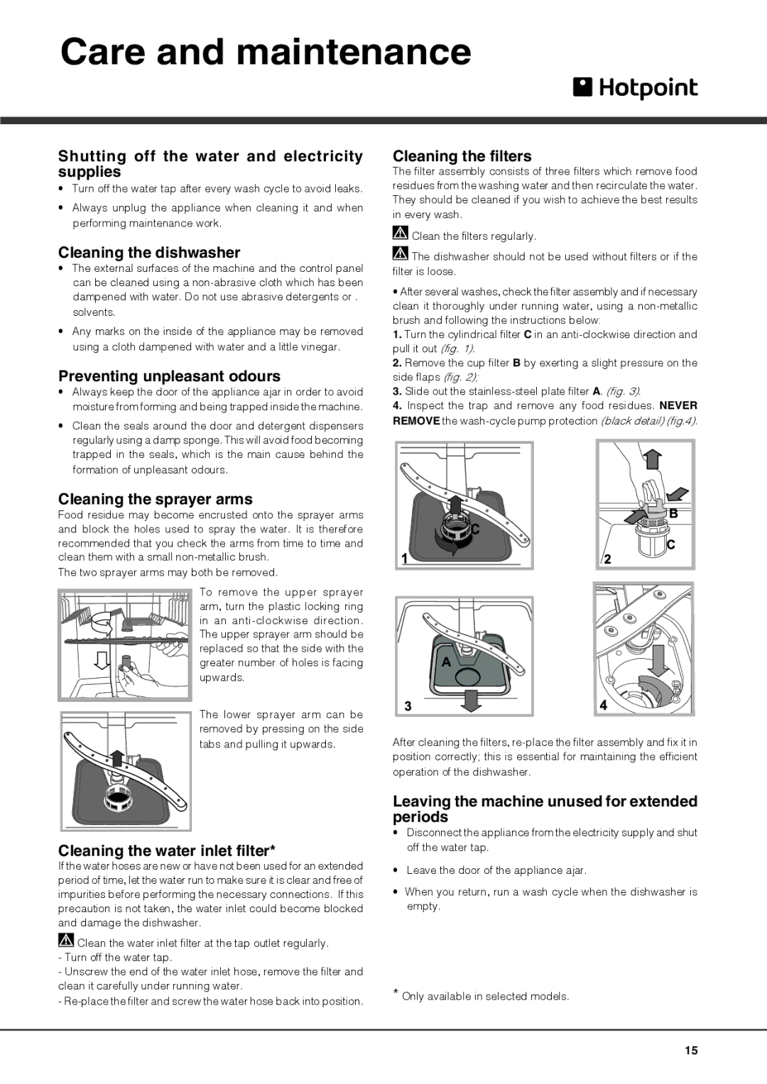 Hotpoint FDUD 43133, ULTIMA manual Care and maintenance 