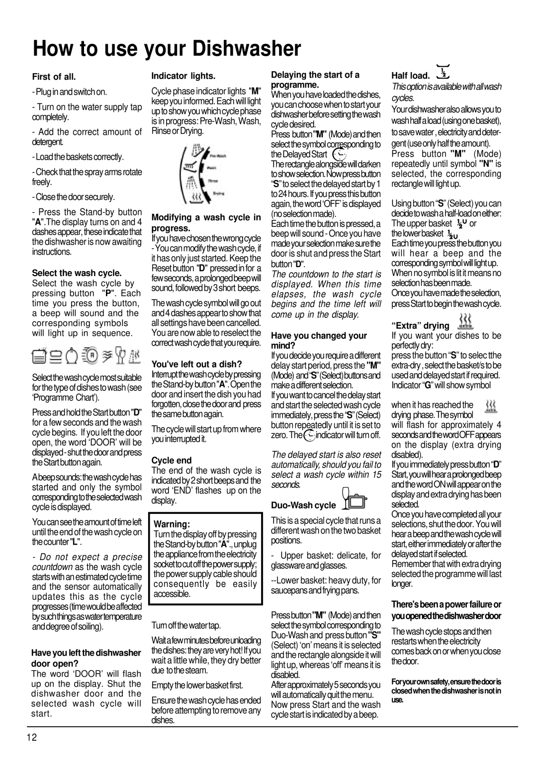 Hotpoint ULTIMA manual How to use your Dishwasher 