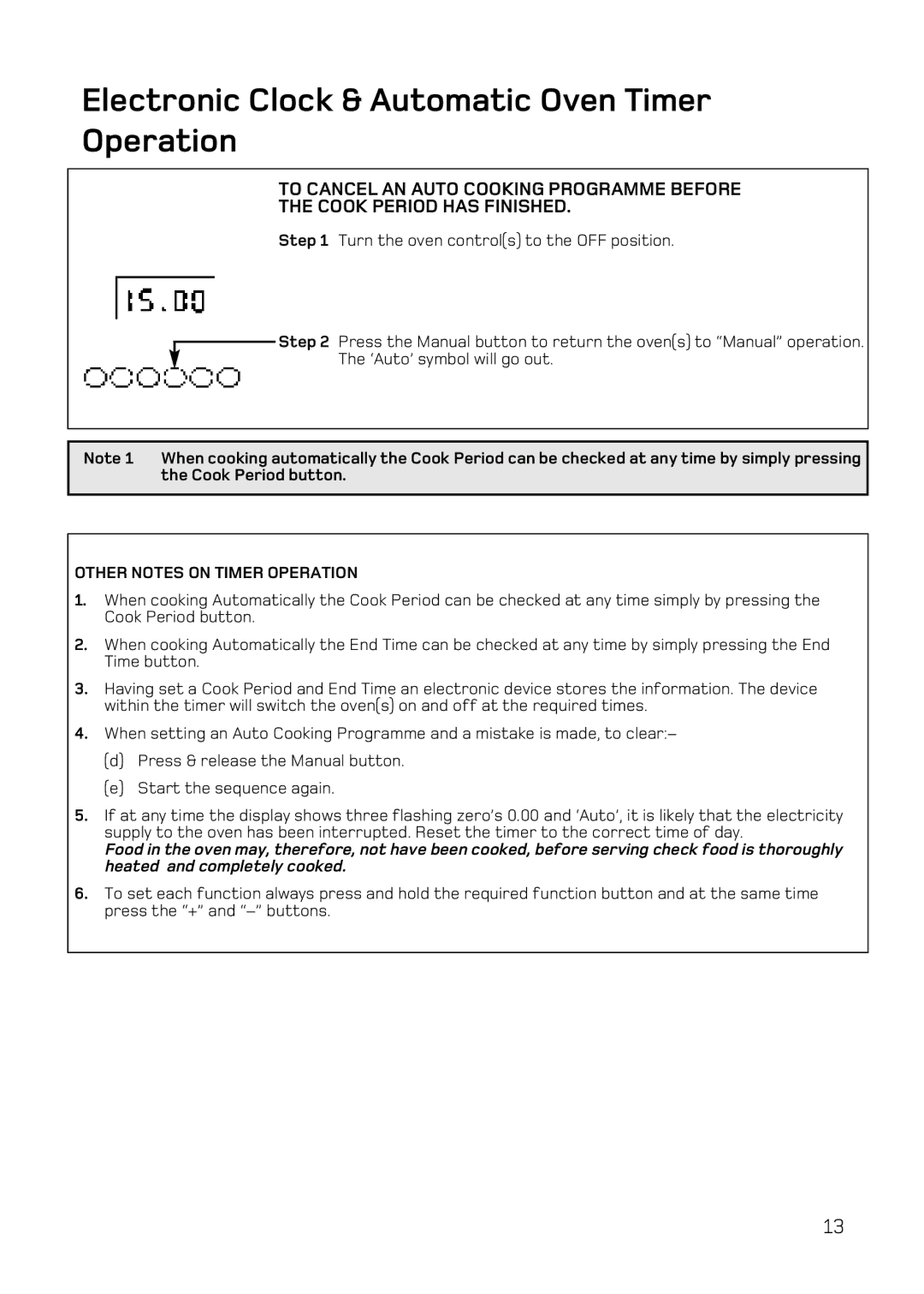 Hotpoint UE47, UQ47 manual Other Notes on Timer Operation 