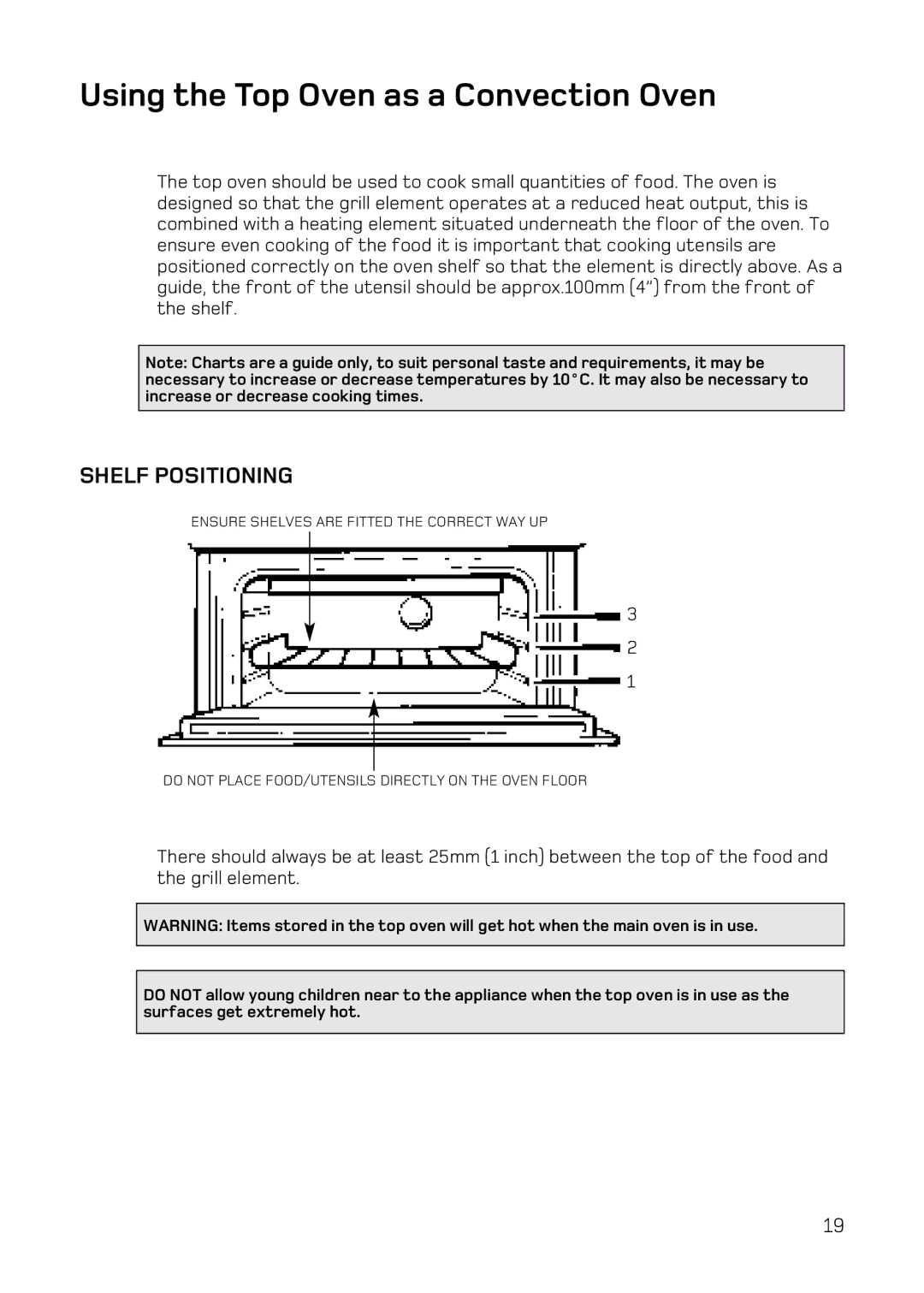 Hotpoint UE47, UQ47 manual Using the Top Oven as a Convection Oven, Shelf Positioning 