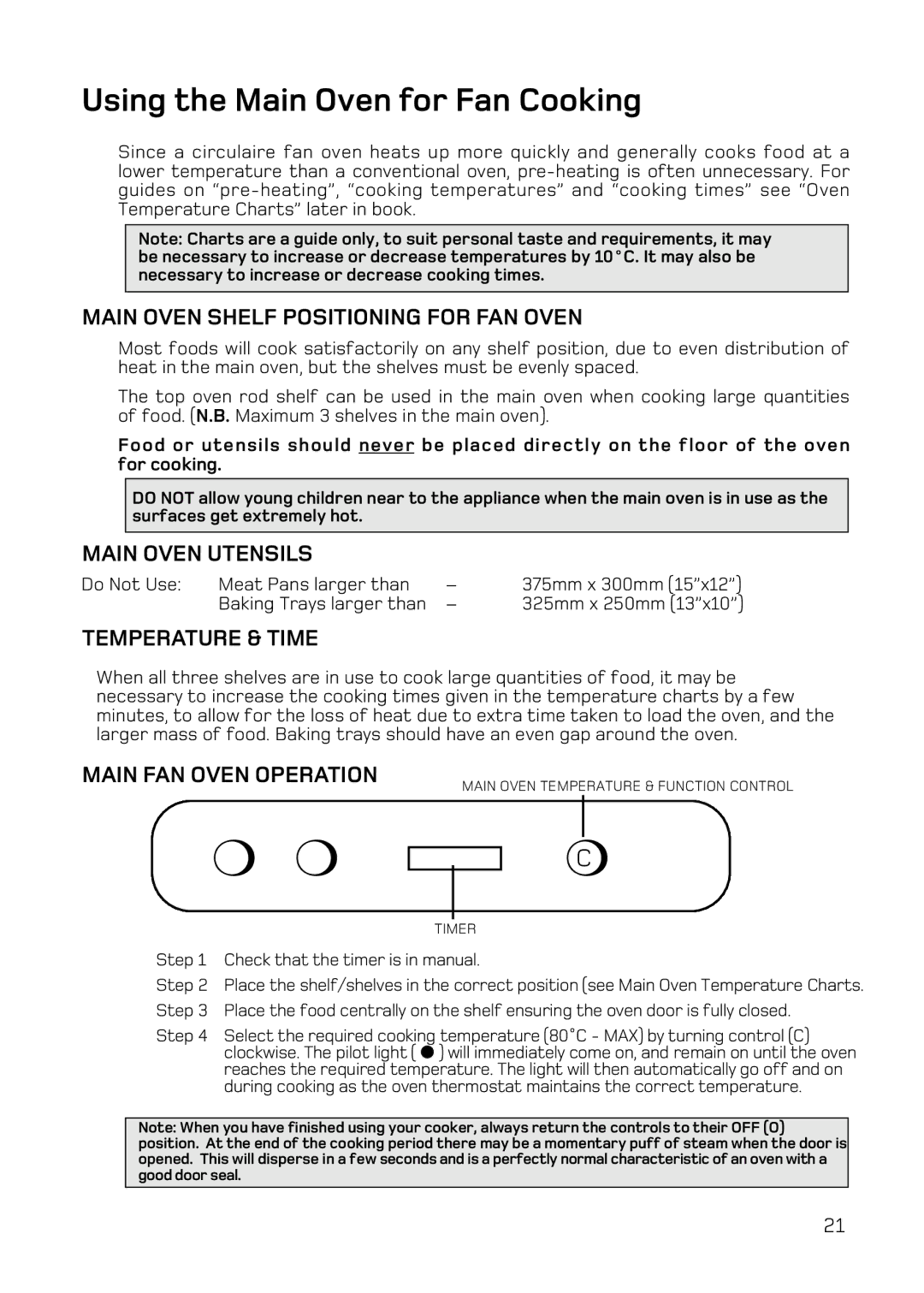 Hotpoint UE47, UQ47 manual Using the Main Oven for Fan Cooking, Main Oven Shelf Positioning for FAN Oven, Main Oven Utensils 