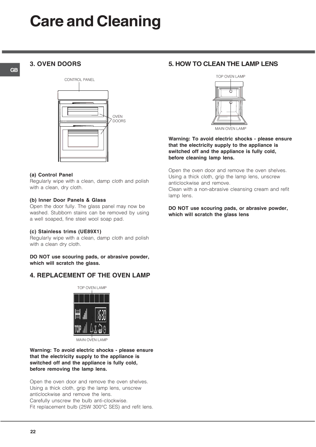 Hotpoint UQ891 manual Oven Doors 